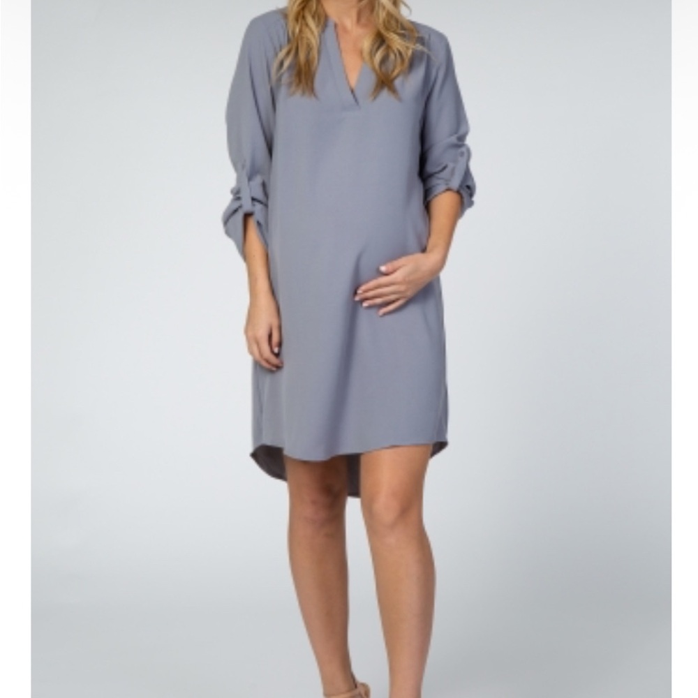 Pinkblush Materbity Women's 3/4 Sleeve Gray Dress